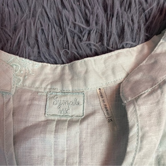 Symple NYC Mint Green 100% Linen Embroidered Tunic Blouse Size 2X NWT - Picture 2 of 6